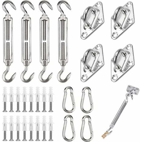 44Pcs Shade Sail Mounting Kit, Stainless Steel Shade Sail Mounting Kit, Shade Sail Fastener (1/4)