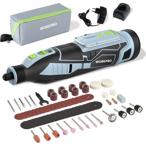 Workpro – Outil rotatif multifonction sans fil 12V – 114 accessoires – 5 vitesses 7500-32000 tr/min – Pour meuler, couper, percer, polir, graver