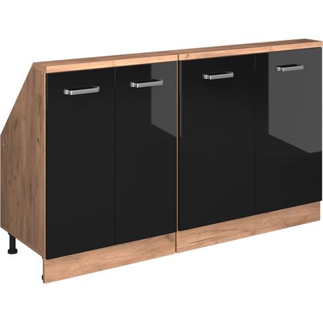 Dachschrägenschrank-Set Rion, Schwarz Hochglanz/Goldkraft Eiche, 2er Set, Vicco