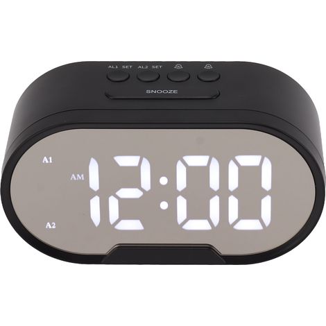 USB-LED-Digitalwecker mit hellweißem Spiegeldisplay, elektronischer Tischwecker für Schlafzimmer, Wohnzimmer, Büro, schwarzes Gehäuse (1/5)