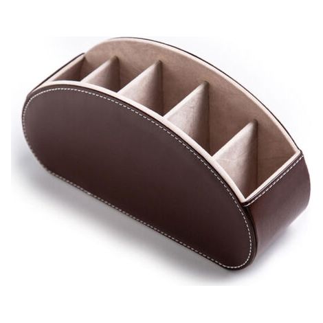 Boîte de rangement pour télécommande TV (marron foncé) avec 5 compartiments. Organiseur de bureau multifonctionnel en cuir PU pour pinceaux, crayons et étuis à lunettes. (1/5)