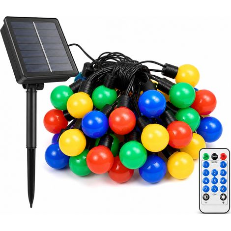 Guirlande Lumineuse Solaire à 40 Ampoules Boules Multicolores, Étanche pour Jardin, Tente et Camping (1/5)