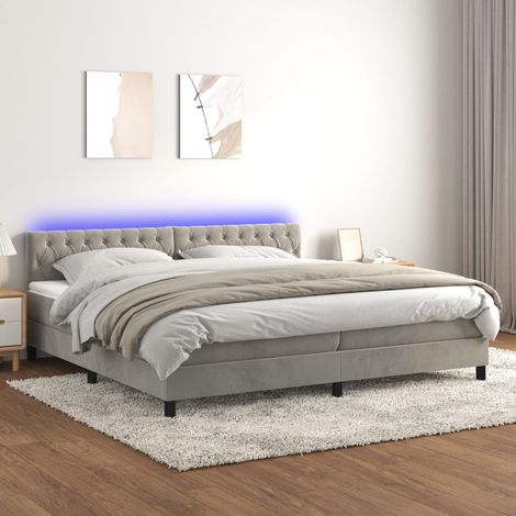 Sommier tapissier matelas et LED,Ensemble Sommier + Matelas pour Lit adulte Gris clair 200x200 cm Velours -BV82077 (1/5)