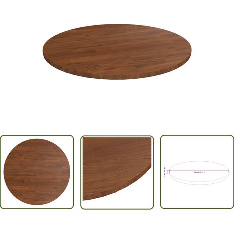 The Living Store Dessus de table rond Marron foncé Ø50x1,5cm Chêne massif traité - Dessus De Table - Plateau De Table - Chêne Massif - Design Rustique - Table Ronde (1/4)