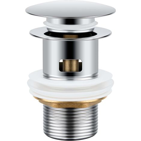 1 - Bonde Lavabo - Trop Plein - Mécanisme Pop Up Clic Clac - Acier Inoxydable Et Cuivre Chromé - Pour Salle De Bain Et Cuisine - Argent - G 1 ¼ (1/5)