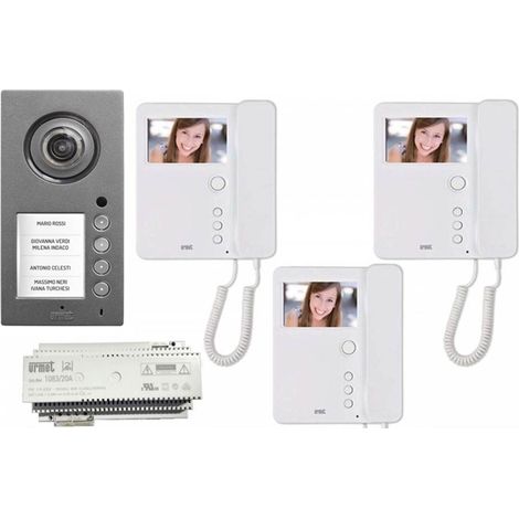 KIT Videocitofono Urmet 3 FAMIGLIE PULSANTIERA Mikra plus a colori