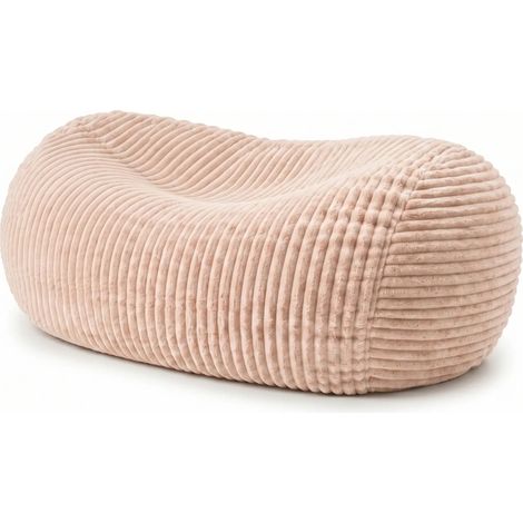 Pouf long géant déhoussable en fourrure côtelée BANANAIR 160 cm beige (1/5)