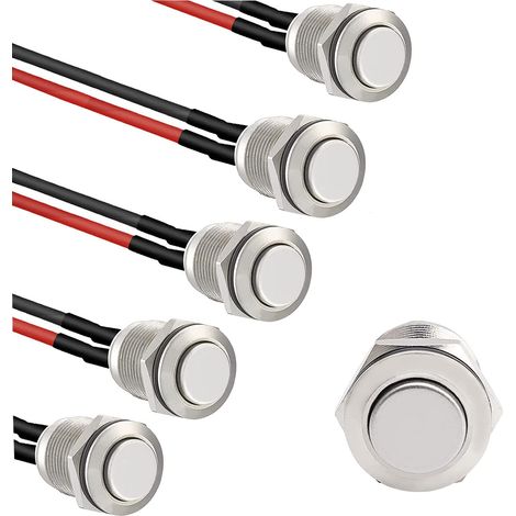 5×12mm Momentané Bouton-Poussoir Étanche en Acier Inoxydable Bouton-Poussoir, boutons de sonnette 12V 3A 250V, pour voiture, PC, lampe de table( Ronds)(High Head)(précâblé) (1/5)