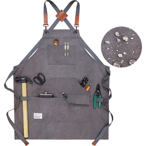 Tablier de jardinage/tablier de travail - Bretelles croisées réglables avec poches, utilisable pour le travail du bois, la soudure, les outils de jardinage,