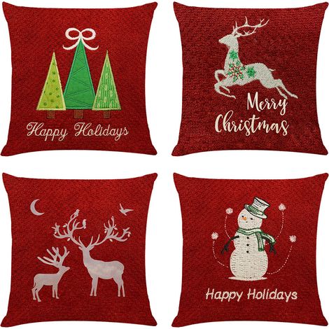 Lot de 4 housses coussin Noël 45x45 cm, tissu doux sain, taies canapé salon 18 pouces (1/5)