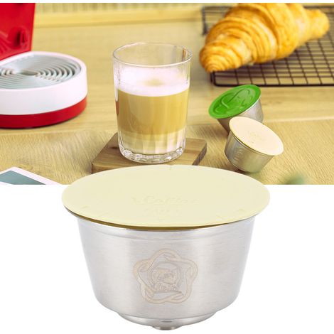 Dolce Gusto Tasse à café/mousse-lait réutilisable et rechargeable en acier inoxydable avec couvercle en silicone (1/5)