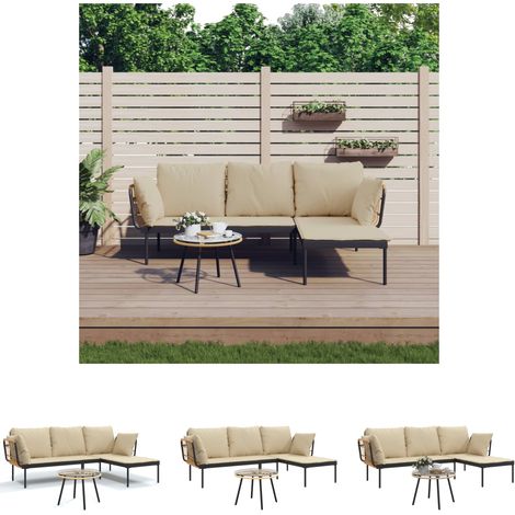 Gartenstuhl - vidaXL 3-tlg. Garten-Lounge-Set mit Kissen Beige Poly Rattan - Gartensofa (1/5)