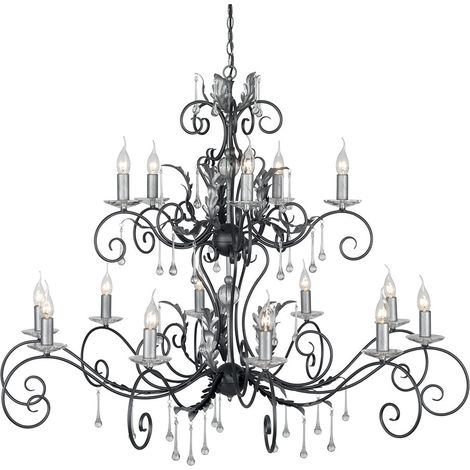 Lustre Amarilli noir acier cristal 15xE14 Elstead Ø125 (1/5)