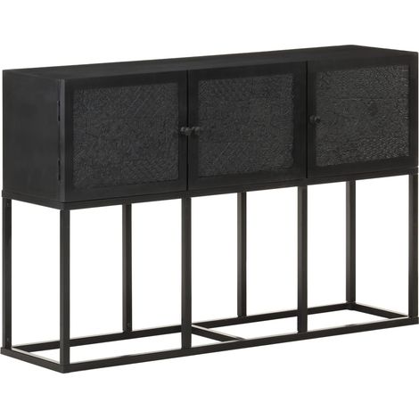 Credenza cassettiera cassettiera mobile contenitore organizer cucina soggiorno soggiorno 115 x 30 x 76 cm legno massello di mango nero 020029526