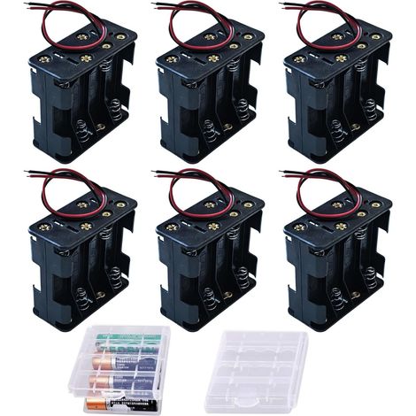 6 Pièces Support de Batterie 8 x 1.5V AA 12V Emplacements Batterie Double Face avec Fils Noir Rouge Coupleur, 2 Pièces Boîte de Rangement Transparente pour Piles (1/5)