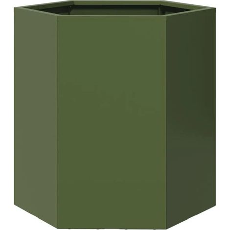 Pot de fleurs hexagonal vert olive, 46 x 40 x 45 cm, acier (1/5)