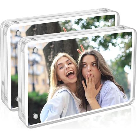 Lot de 2 cadres photo magnétiques en acrylique 10x15 cm, double face et sans cadre, pour bureau (1/5)