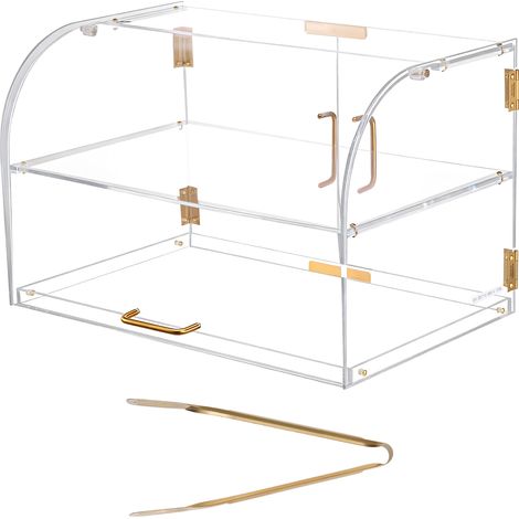 Mophorn Présentoir à pâtisserie, vitrine commerciale en acrylique transparent à 2 niveaux pour pains, beignets, croissants et gâteaux, avec portes magnétiques et porte relevable, 558x355x355 mm (1/5)
