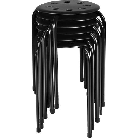 COSTWAY Set di 6 Sgabello Tondo Impilabile in Metallo, Sgabello Cucina Basso per Bambini Adulti, Sgabelli da Bar Casa Ufficio Aule, 30 x 30 x 44,5 cm (Nero) (1/5)