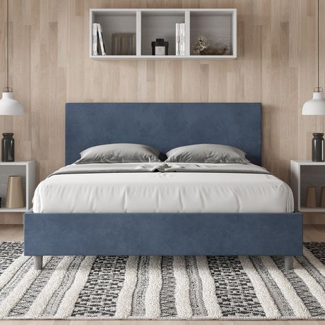 Letto contenitore da 160x190 in microfibra blu Adele (1/5)