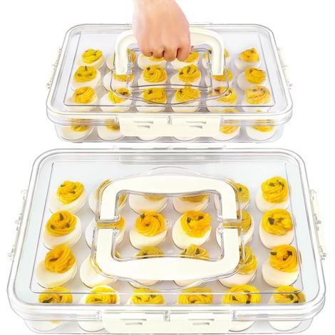Paquete de 2 hueveras con tapa y asa,huevera de plástico transparente resistente con capacidad para 48 huevos,apilable para el frigorífico (1/5)