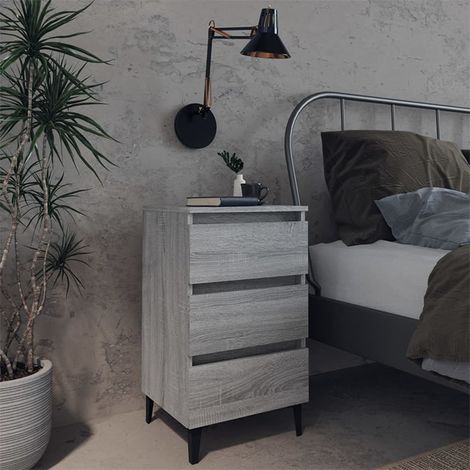 INLIFE Table de chevet avec pieds en métal Sonoma gris 40x35x69 cm (1/5)