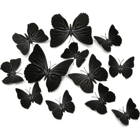 Lot de 12 Stickers Papillon, Autocollants Muraux 3D en Forme de Papillon Étanche Magnétique Pour Réfrigérateur Avec Ruban Adhésif Pour Décoration de Chambre à Coucher (Noir) (1/4)