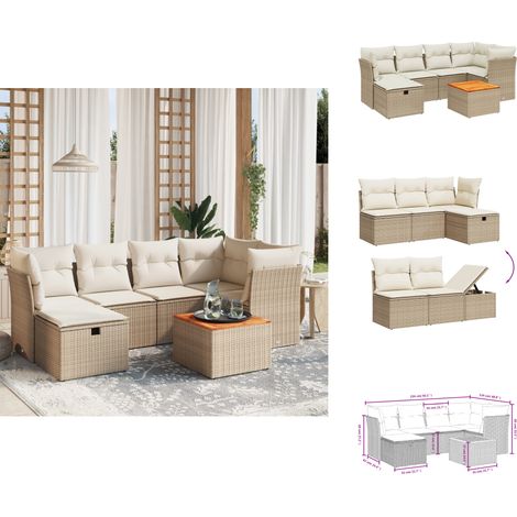 Salon de jardin avec coussins 7 pcs beige résine tressée - Ensemble Salon De Jardin - Mobilier De Jardin - Canapé Extérieur - Chaise Extérieure - Table Basse Jardin (1/4)