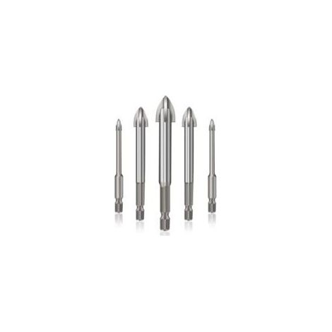 Outil de Perçage Universel Efficace, Ensemble de Forets à Carreaux Hexagonaux Croisés 5 pièces Ensemble de Forets à Béton pour Verre, Plastique, Carrelage (silver) (1/4)