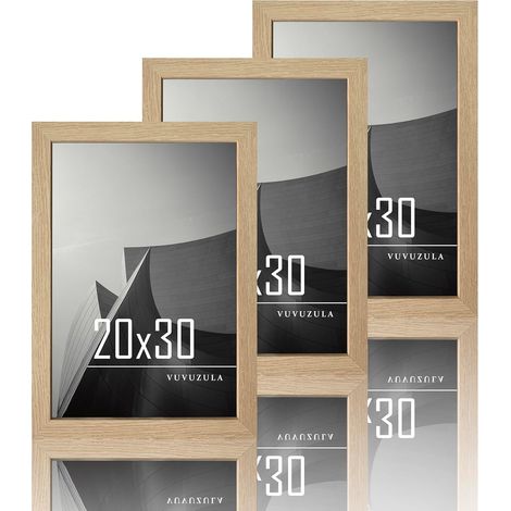 Lot de 3 cadres photo en bois MDF 20 x 30 cm (8 x 12 pouces) Naturel (1/5)