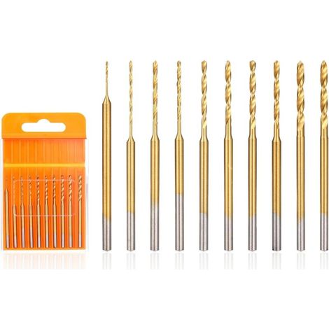 Bardusch Ensemble de 10 mini forets à spirale, forets de micro-gravure, 0,6 mm à 2,2 mm, queue HSS 2,35 mm, revêtement titane, outil de perçage fin pour la création de bijoux en résine, ambre, bois et (1/5)