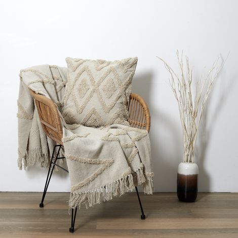 Coussin - HOME DECO FACTORY - Ethnique - Relief Losange - Beige (1/5)
