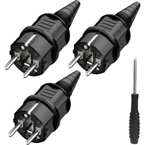 3-fach Netzstecker (männlich), Netzsteckdose, spritzwassergeschützt, geeignet für 6-16 mm Kabel, SEBS-Erdungskontakt, Schutzart IP44