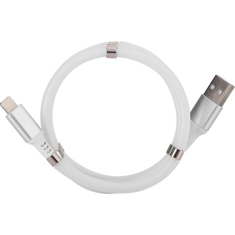 Câble de charge pour téléphone portable en alliage d'aluminium blanc, à enroulement automatique et à fixation magnétique, compatible iOS.
