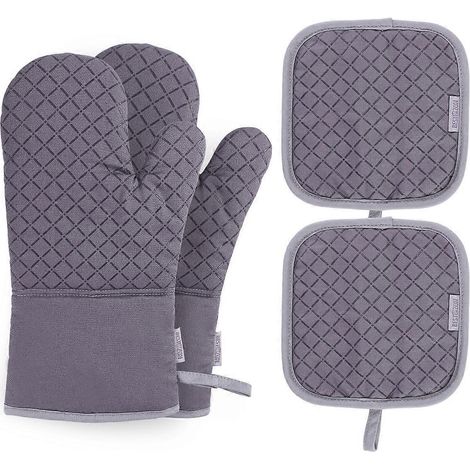 BESTONZON Ensemble de gants de cuisine et de maniques résistantes à la chaleur (gris)-Grey