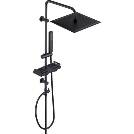 Colonne de Douche sans Robinet en acier inoxydable, Ensemble de Douche Murales Réglables avec Pommeau de douche Effet Pluie, Étagère et Douchette 30x30 cm Noir (1/5)