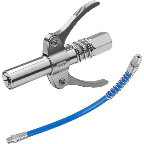 Attacco per ingrassatore di tutti i tipi, ugello per pompa di grasso con tubo flessibile da 30 cm e pressione di 10000 PSI per ingrassatori elettrici, pneumatici e manuali, doppia impugnatura. (1/5)