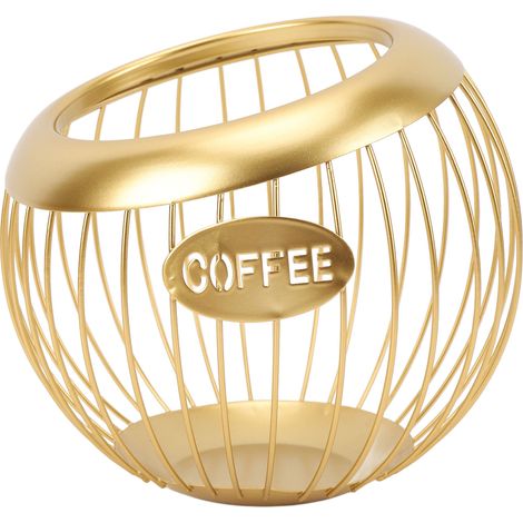Porta capsule di caffè, cestello in metallo di grande capacità, contenitore in ferro per bar, ufficio, oro (1/5)