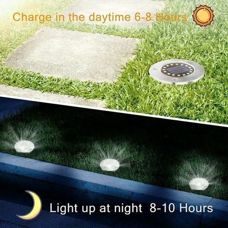 Lampe Solaire Jardin, 4 Pièces 16 LED Lumière Solaire Extérieure Au Sol Imperméable Spot Encastrer Acier Inoxydable pour Chemin Terrace Cour Passerelle Souterraine Pelouse, Blanc Froid (1/3)
