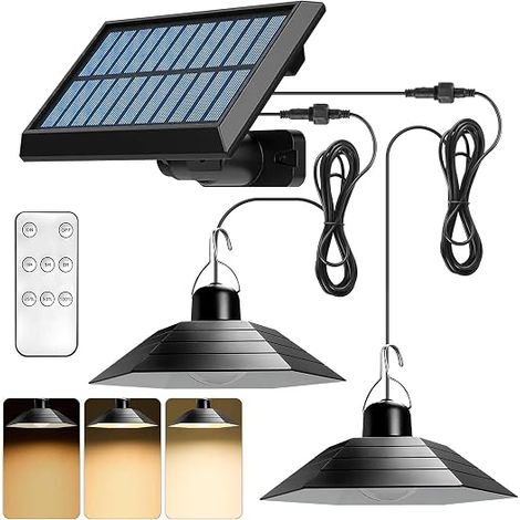 Solar Lights for Outdoor Indoor with Remote Control LED Hanging IP65 with 300cm Cable, Double Head, Hanging (1/5)
