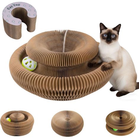 Rascador multifuncional de cartón corrugado para gatos, plegable, apto para uso interior y exterior, ideal para jugar (A) (1/5)