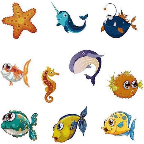 Set mit 10 rutschfesten Wandstickern mit maritimen Motiven für Kinder, ideal für die Badewanne. – M (1/4)