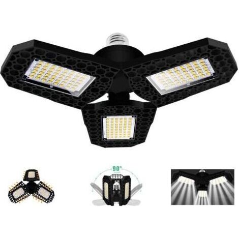 Éclairage de Garage à LED 60W,Ampoule de Plafond Déformable E27 Avec 3 Panneaux Réglables,Ultra-lumineux 6000LM Blanc Froid,pour Garage Atelier Entrepôt Sous-sol Couloir Stade[Classe énergétiqu (1/5)