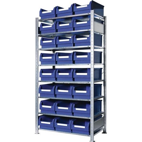 Steckregal H2000xB1000xT500mm Grundregal 8 Stahlböden 24 x Gr. 2 blau