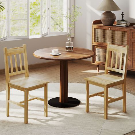 Juego de 2 Sillas de Comedor de Madera Sillas de Cocina con Respaldo de Listones, Asiento Amplio Madera Natural (1/5)