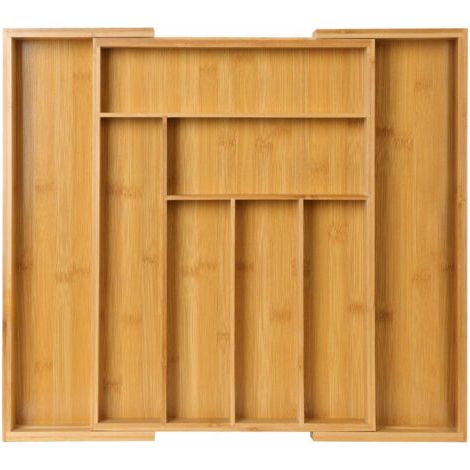 Organisateur de couverts pour tiroir de cuisine, 40 x 50 x 5 cm, bambou, bois (1/4)