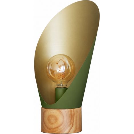 Lámpara de sobremesa Spoon de metal verde oliva y madera, 44 cm de alto (1/4)