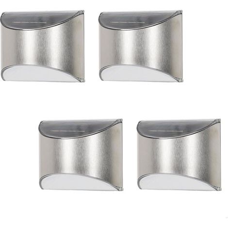 Set di 4 applique solari a LED, luce bianca, 5-10 lumen, acciaio inossidabile, da parete, impermeabile IP44, autonomia fino a 8 ore, illuminazione esterna per terrazza e balcone (1/5)