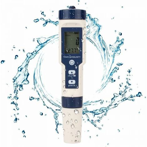 phe Testeur d'eau 5 en 1 Testeur Multifonctionnel de qualité de l'eau, TDS/EC/Salinité/PH/Température numérique pour Eau Potable, Piscine, Aquarium, Aquarium, Culture hydroponique (1/5)