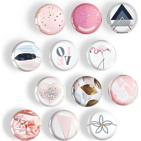 Ensemble de 12 aimants décoratifs en verre cristal pour réfrigérateur - Aimants décoratifs en marbre de qualité supérieure pour la maison, le bureau et les surfaces de loisirs créatifs (1/5)